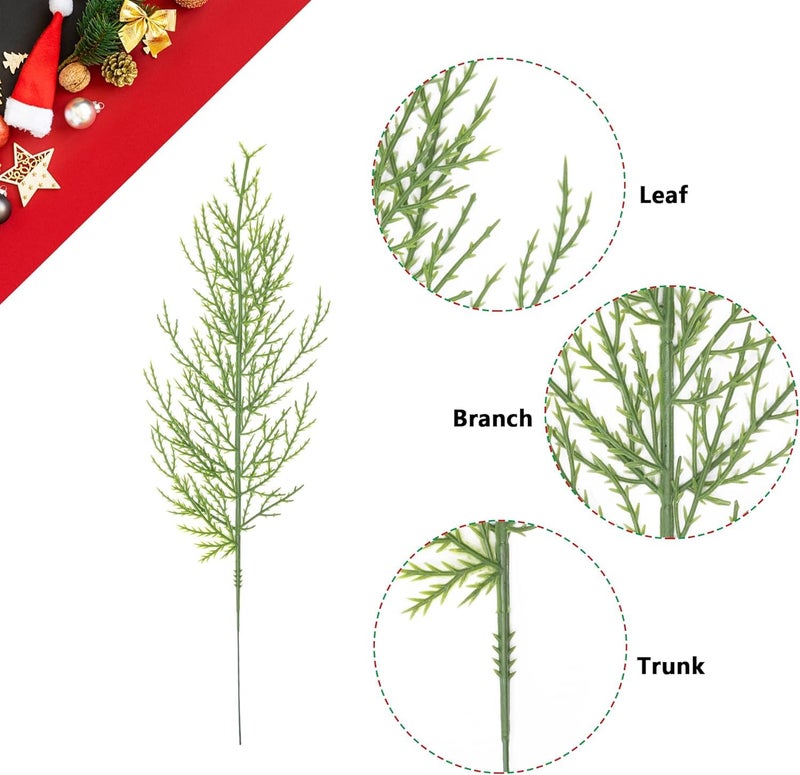 Alpurple 60 Pcs Artificial Pine Branches- 13.7 Inches Fake Greenery Pine Sprigs- Plastic Faux Pine Picks for Christmas DIY Garland Wreath Floral Home Garden Decoration - Image 3